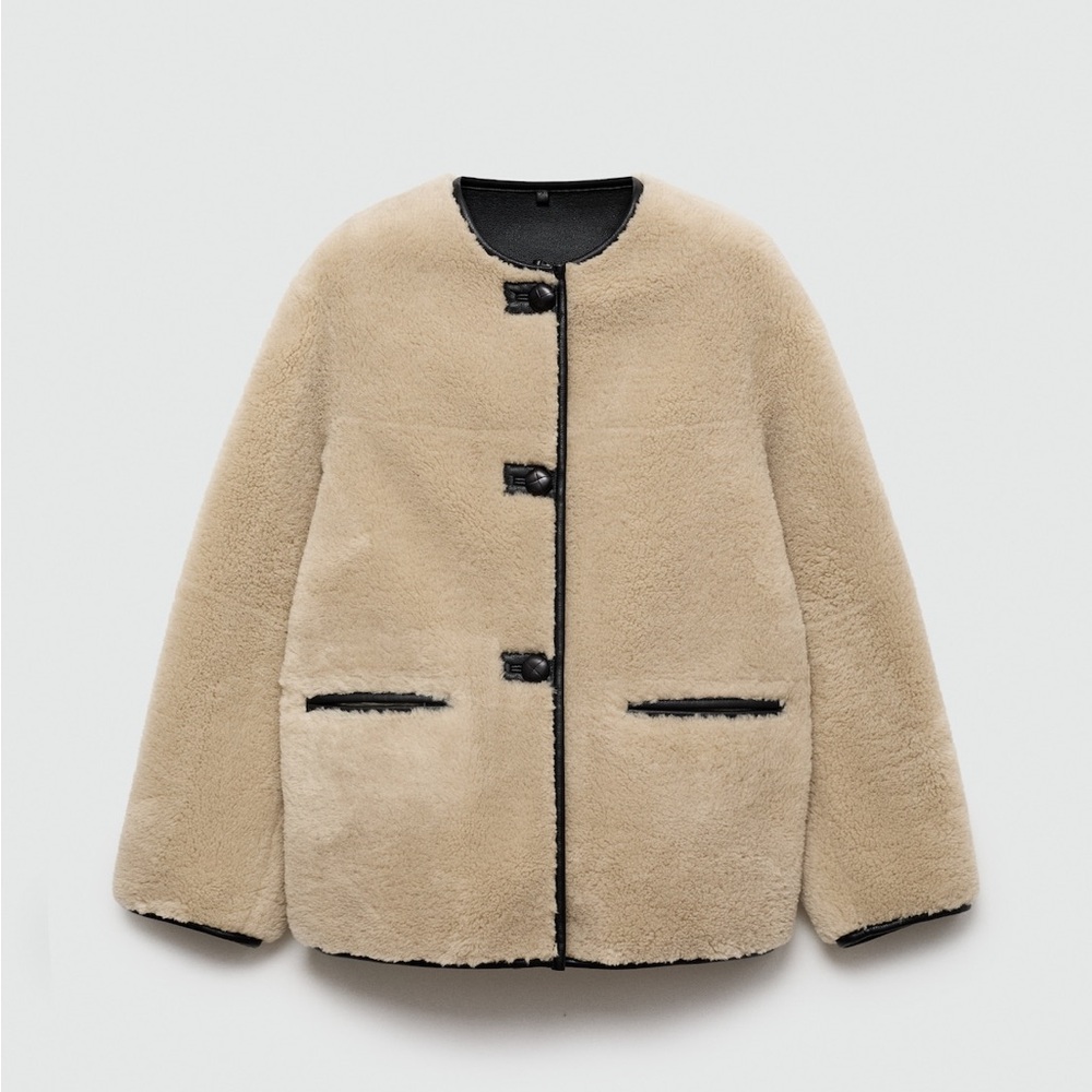 Mango fur-effect coat with appliqués - medium, brand new